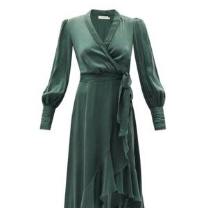Zimmerman silk wrap midi dress, dark green, brand's size  2 (medium, size 8)